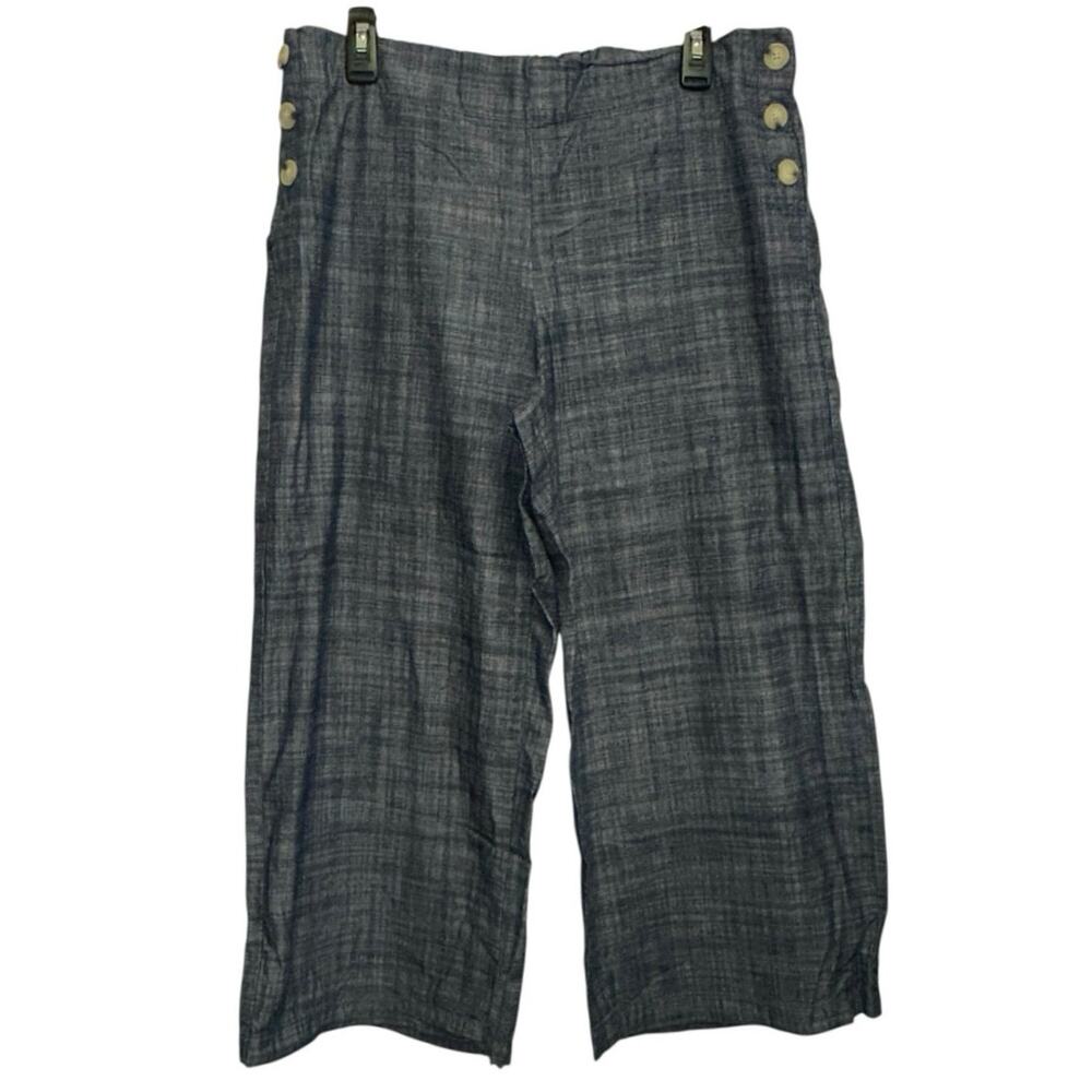 Liz Claiborne‎ Cotton Sailor Button Cropped Pants Size 10 Blue Wide Leg